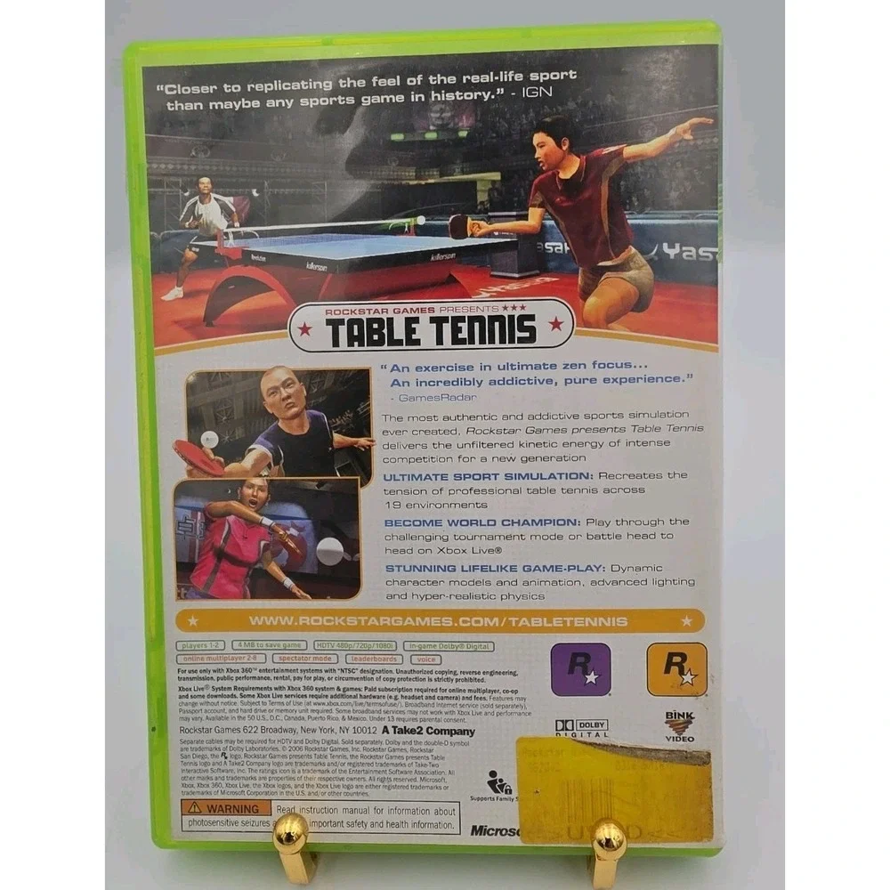 Rockstar Games Presents Table Tennis Xbox 360 CIB Tested With Registration Card